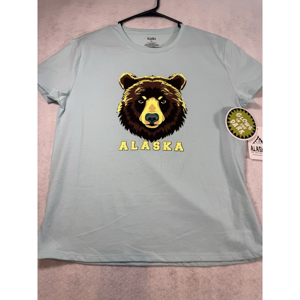Alaska Bear Graphic T-Shirt XL Glow in‎ the Dark Blue Souvenir Tee Unisex